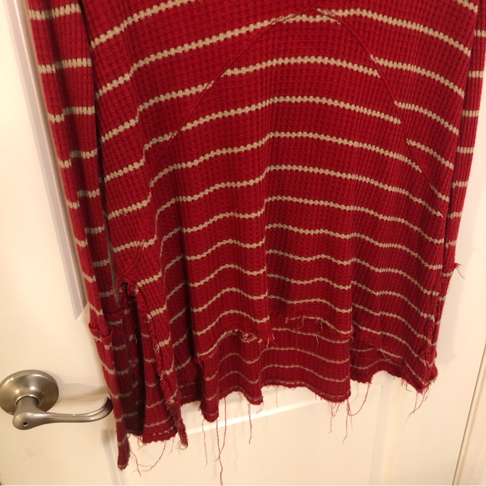 Free People Sunset Park Striped Thermal waffle Red Oversized XS Raw distressed - Picture 5 of 14